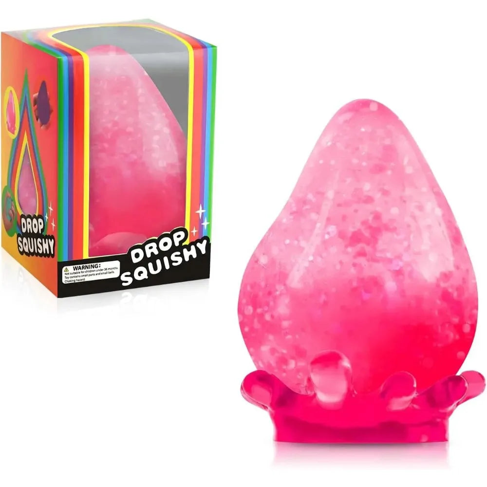 Pinkes Squishy Stressball Produkt in seiner Originalverpackung und ein lose Ball.