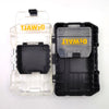 A clear plastic case and a black hard shell storage box for DEWALT tools.