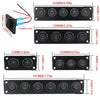 Various sizes of circular joystick switch panels with LED toggle switches shown in different dimensions.