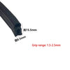 Black U-shaped EPDM rubber edge trim with a 15.5mm height and a grip range of 1.5-2.5mm