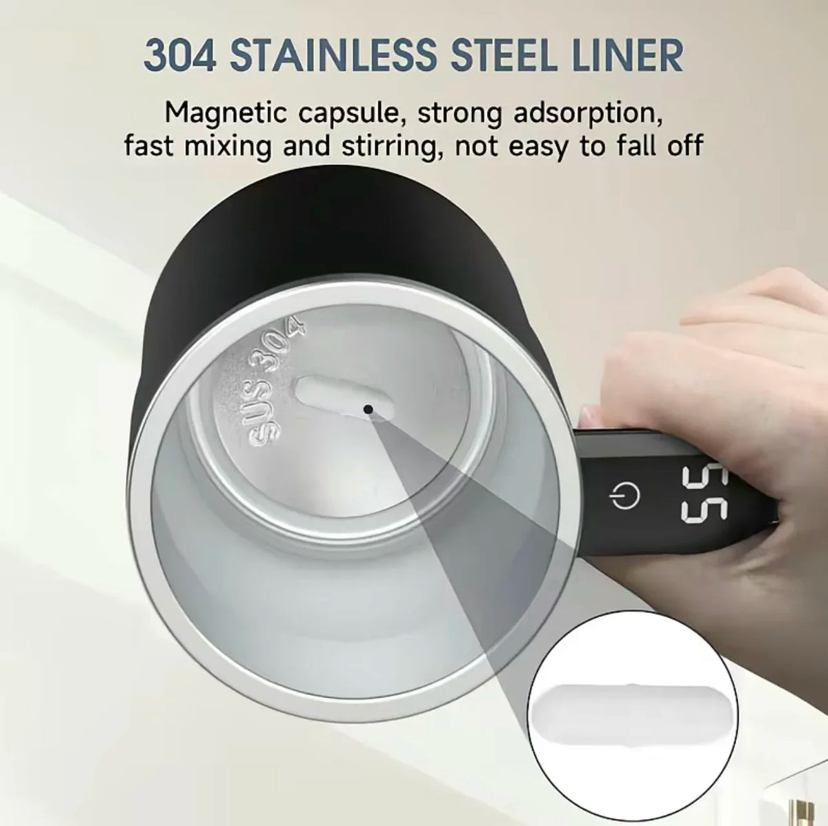 Self-Stirring Travel Mug with Temperature Display