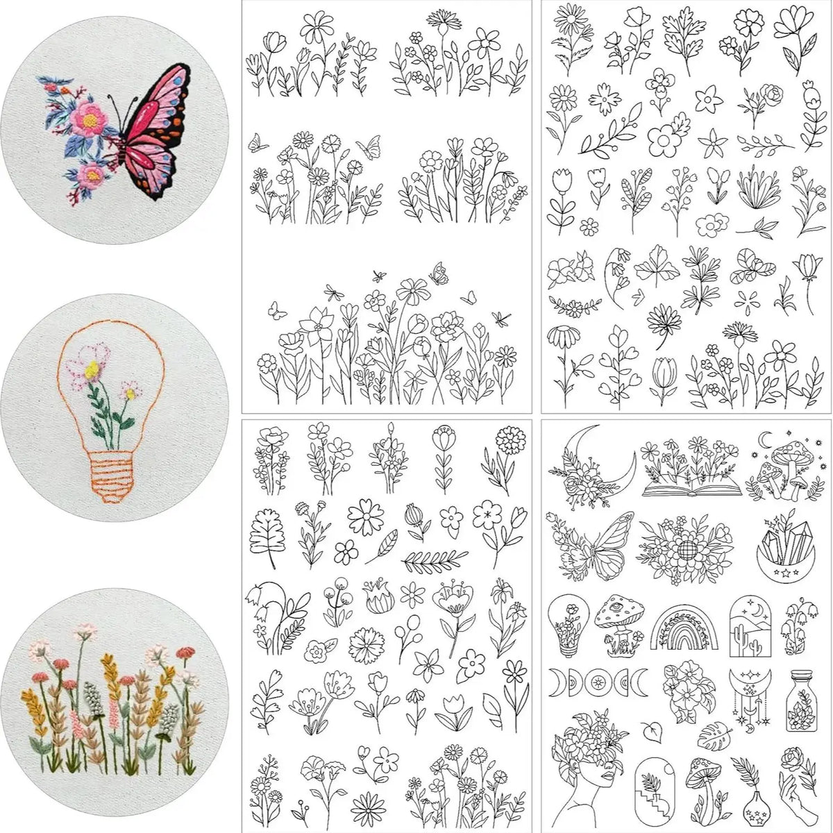 Pre-Printed Water-Soluble Embroidery Stabilizer Sheets with Floral & Letter Patterns