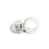 Silver metal button repair kit with five replacement buttons and a flat base.