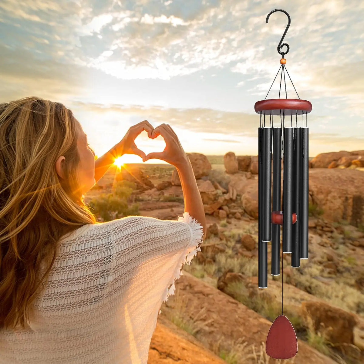 28-Inch Mediterranean Metal Wind Chime with Six Tuned Tubes for Garden, Patio & Porch