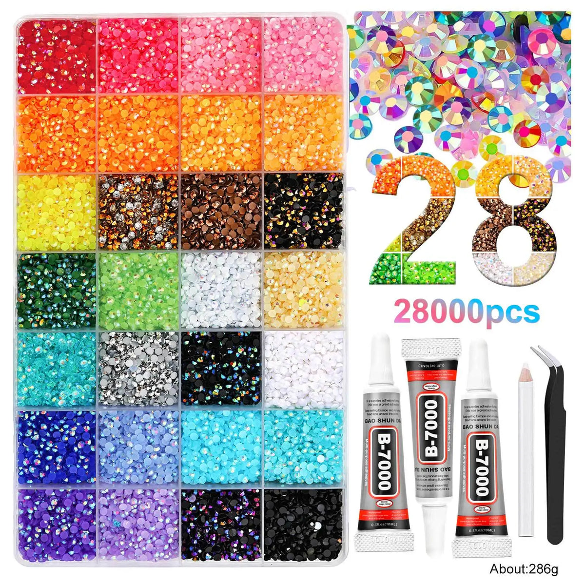 40-Color Flatback Resin Rhinestone Kit for Crafts