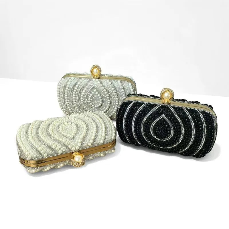Luxury Pearl And Crystal Evening Clutch Purse