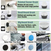 A collection of various cleaning brushes including a pointed corner brush, small round brush, big round brush, fluff tray bru