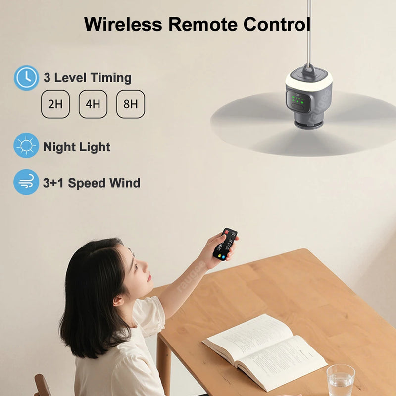 Portable Ceiling Fan with Remote and LED Light