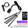 RGB LED car interior ambient light kit with music sync and remote control featuring four 36 LED lights