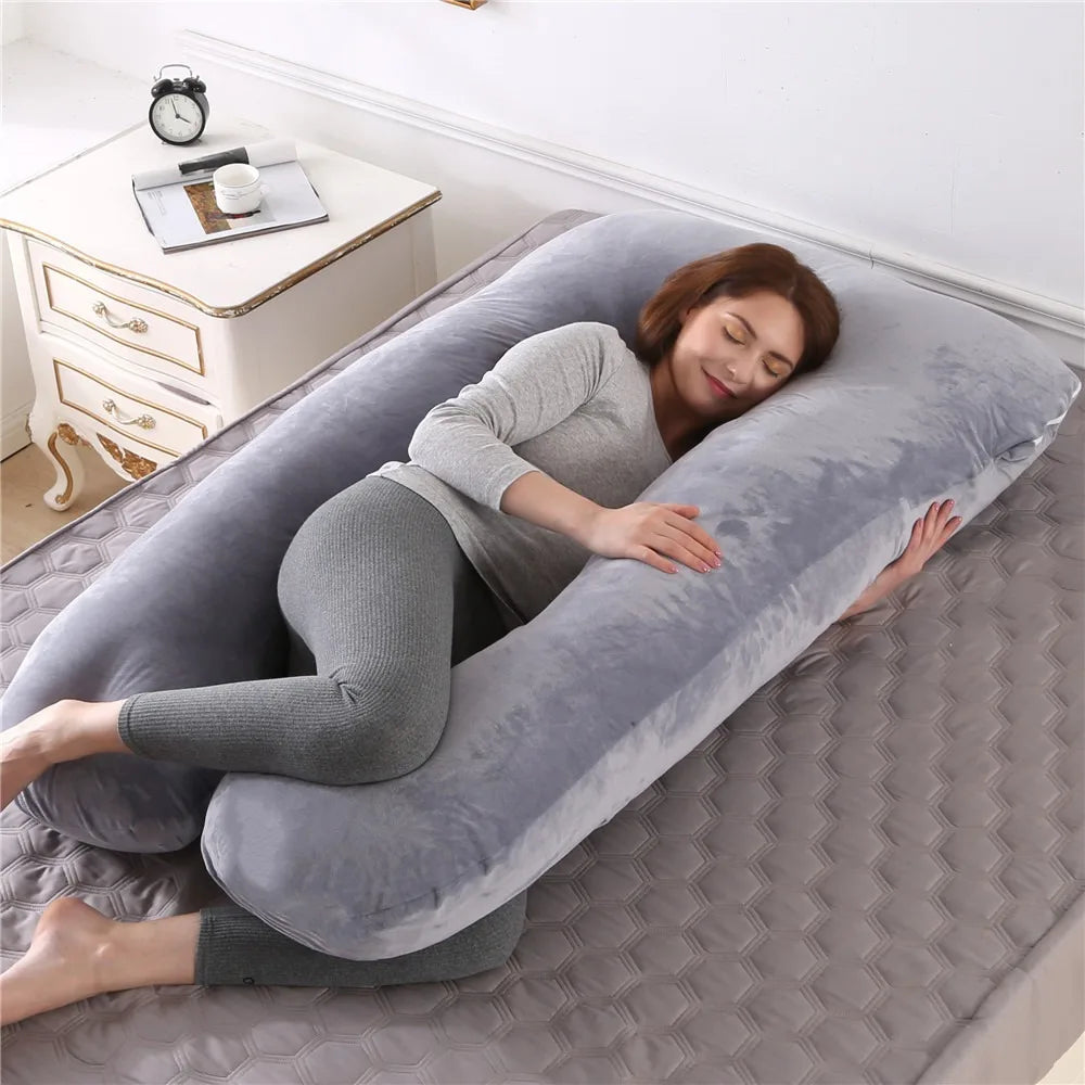 U-Shaped Full Body Pregnancy Pillow with Removable Velvet Cover