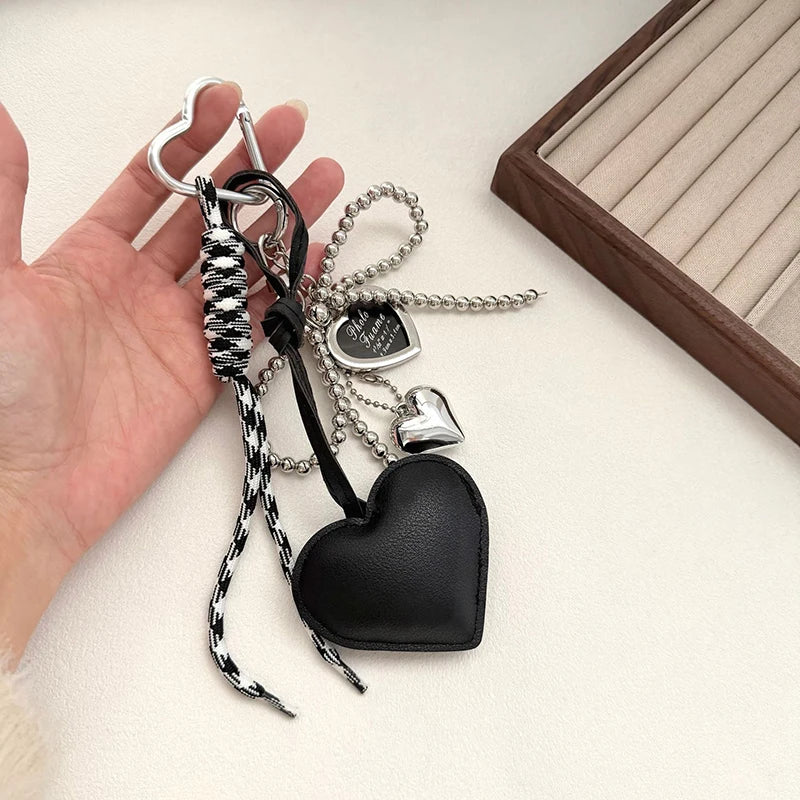 Cute Bow Bag Charm Keychain with Heart Pendant