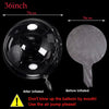 A comparison showing a clear inflated balloon and its deflated state, with dimensions provided.