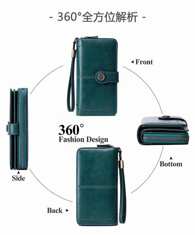 Vintage RFID-Blocking Large Capacity Wallet with Wrist Strap