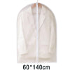 A clear, zippered garment storage bag with a rounded top, showing a light beige or cream-colored garment inside.