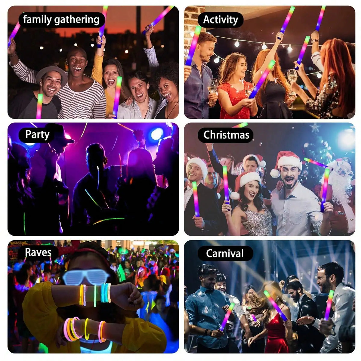 LED Foam Glow Sticks with 3 Light Modes