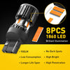 Close-up view of an 8PCS 1860 LED brilliant illumination turn signal bulb with specifications listed.