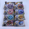 A collection of 10 4D Metal Fusion Battle Set spinning top toys in various colors and designs.
