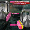 A display showing 60923 filter cartridges and 2097 filters for a full-face respirator mask.