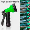 A green high-pressure garden water nozzle with multiple spray modes is shown against a white background.