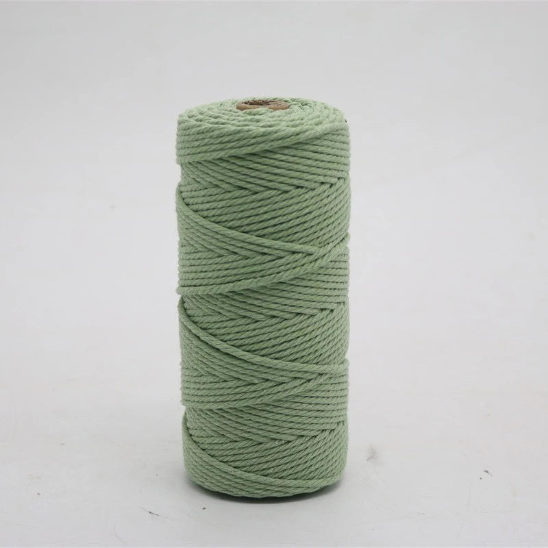 Spool of light green macrame cord, 3mm/4mm thickness, for crafting.
