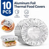 Ten pieces of aluminum foil thermal food covers, round and square, for heat insulation.