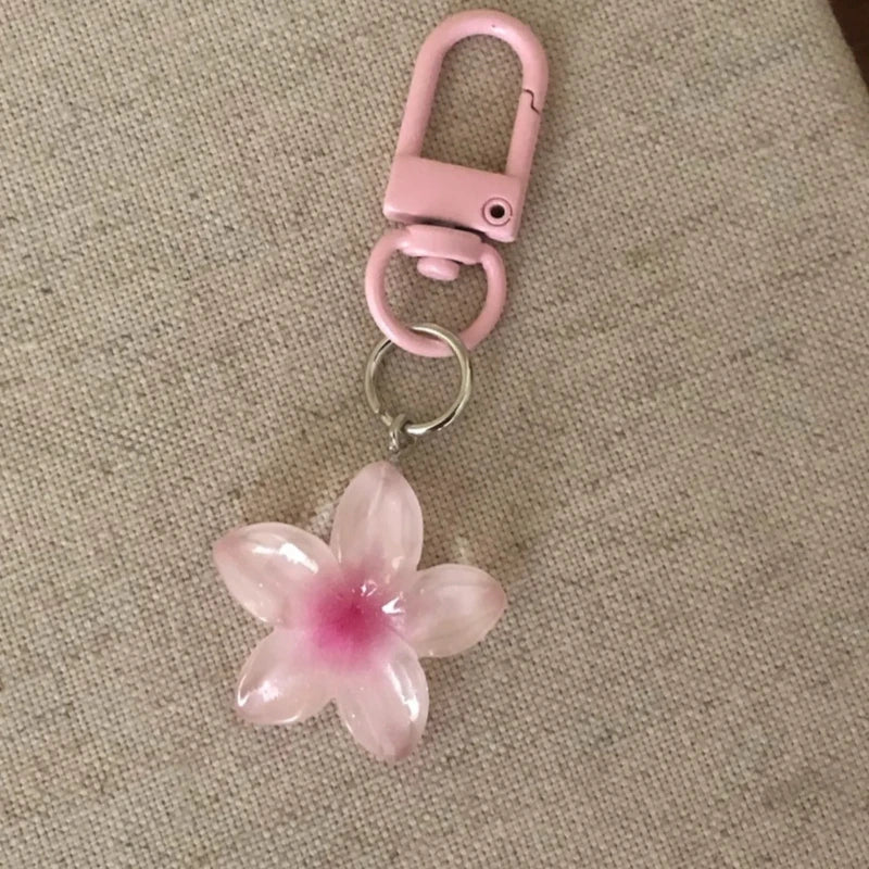 Transparent Floral Keychain with D-Buckle Charm