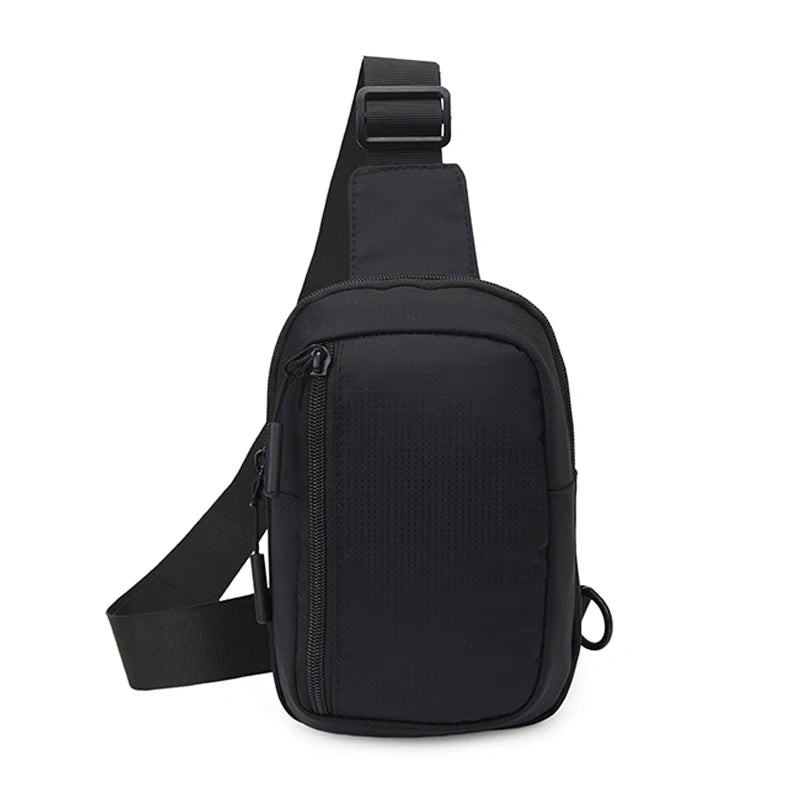 Schwarze vielseitige Unisex-Crossbody-Brusttasche mit verstellbarem Riemen und Reißverschlussfach