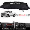 Black custom-fit dashboard cover for Silverado trucks and SUVs