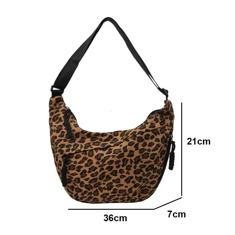 Leopard Print Corduroy Crossbody Bag