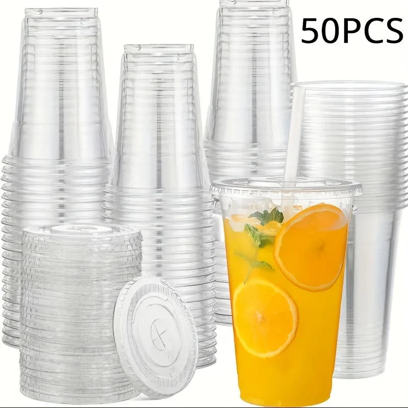 Disposable Plastic Cups with Lids (50-Pack)
