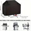 Black waterproof barbecue grill cover with handles and a random drawstring closure style.