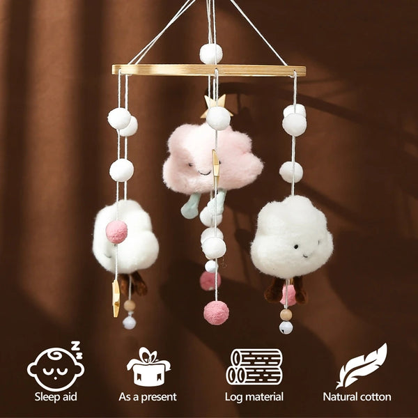Wooden and Felt Crib Mobile with Cloud and Star Rattles