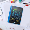 A blue 6.5-inch LCD writing tablet for kids displaying a drawing of a rabbit and sun.