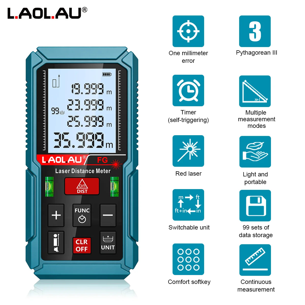 Laser Distance Meter with Backlit Display and 150m Range