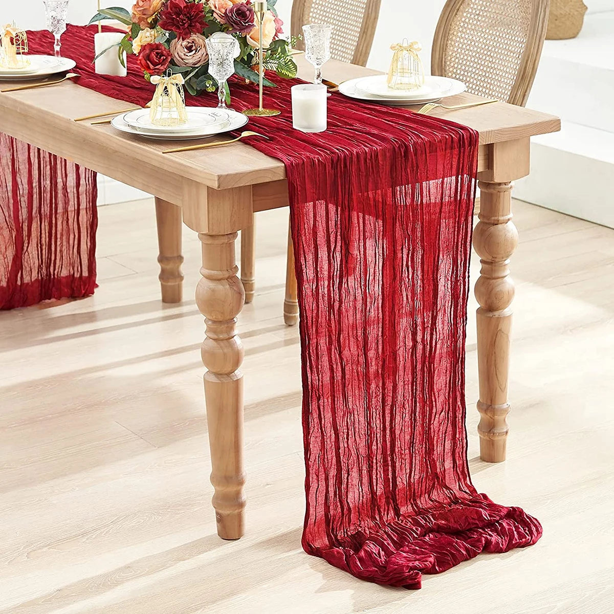 Semi-Sheer Gauze Table Runner in Sage