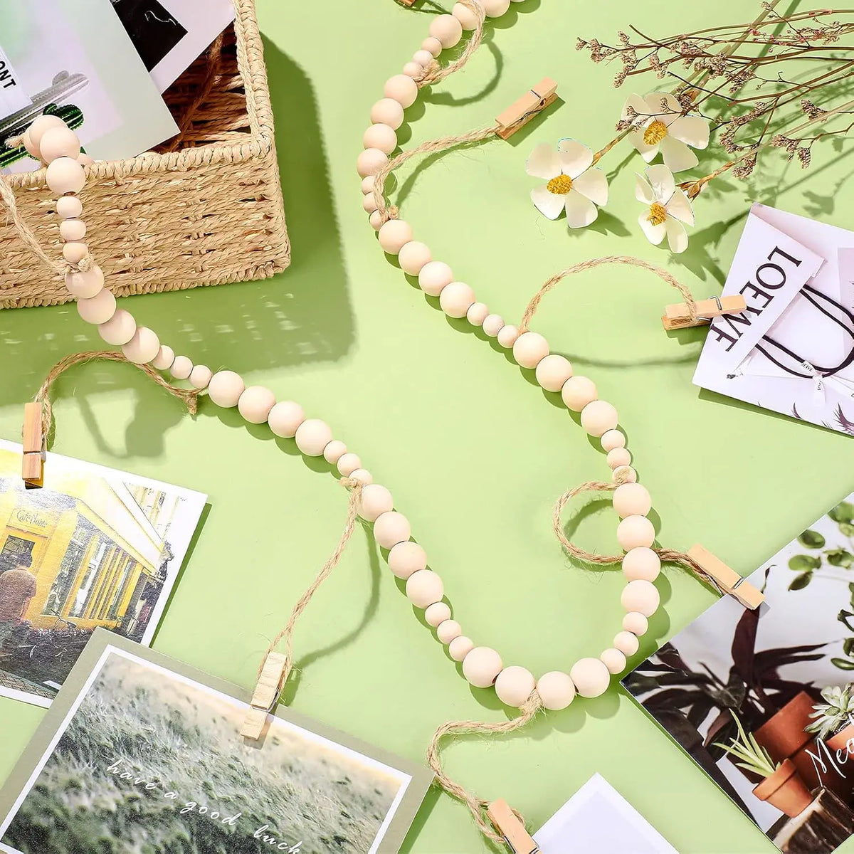 Wooden Beads Photo Garland for Wall Display