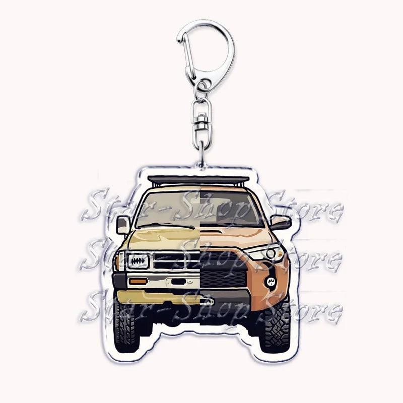 A durable metal keychain featuring a detailed model of an off-road truck.