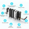 A row of smart fingerprint door locks demonstrating features like remote access, passcode unlock, and auto-lock functionality