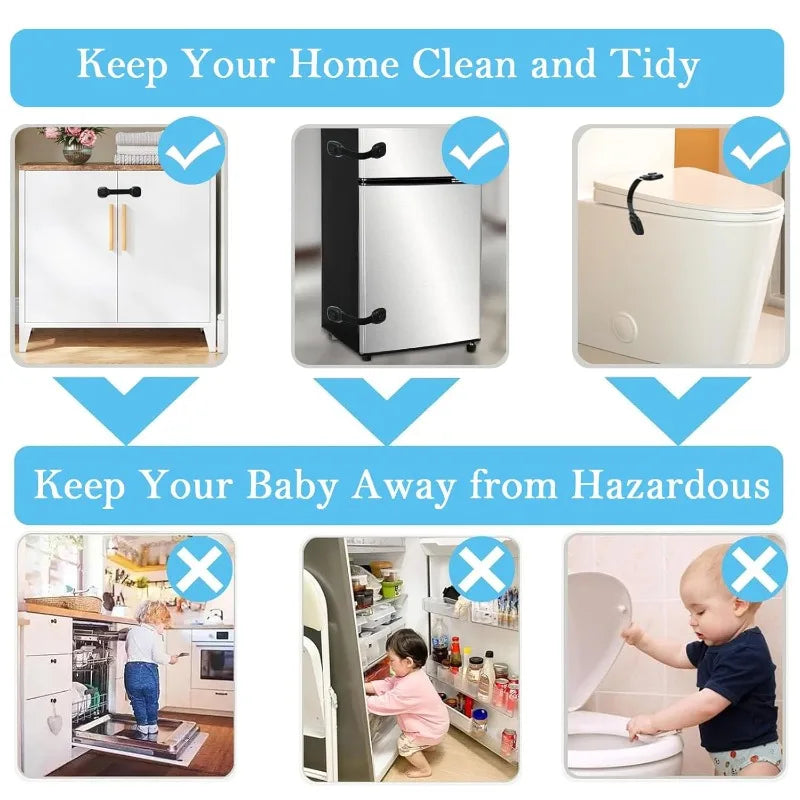 Child Safety Cabinet Locks – Adhesive Baby Proofing Straps for Drawers, Fridges, Toilets & More