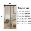 Diagram showing various sizes of a magnetic screen door curtain with automatic closure, labeled by width (W) and length (L).
