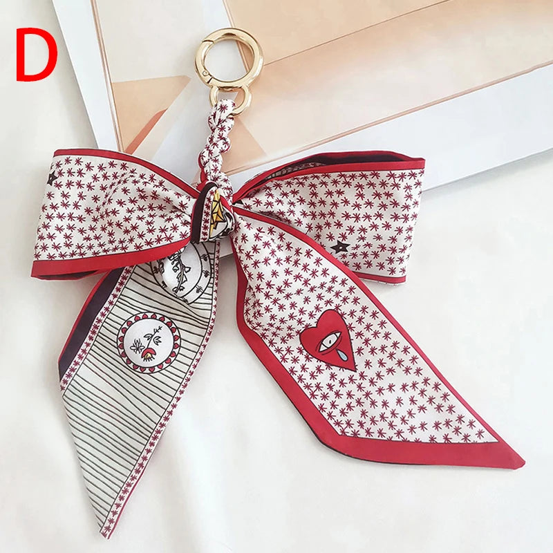 Chic Silk Bow Keychain with Ribbon Charm