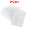 A stack of 300 ultra-clear plastic card sleeves is shown, with one sleeve displayed prominently.
