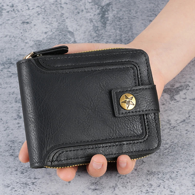 Vintage Zip-Around Bifold Wallet for Men