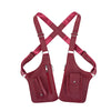 A maroon anti-theft underarm wallet bag with an adjustable strap shown in a crossed configuration.