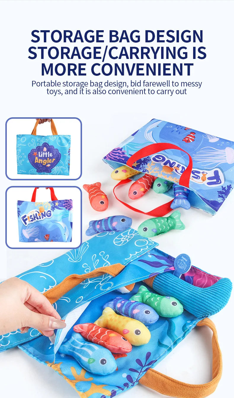 Montessori Cloth Fishing Game with Stacking Cups & Counting Set