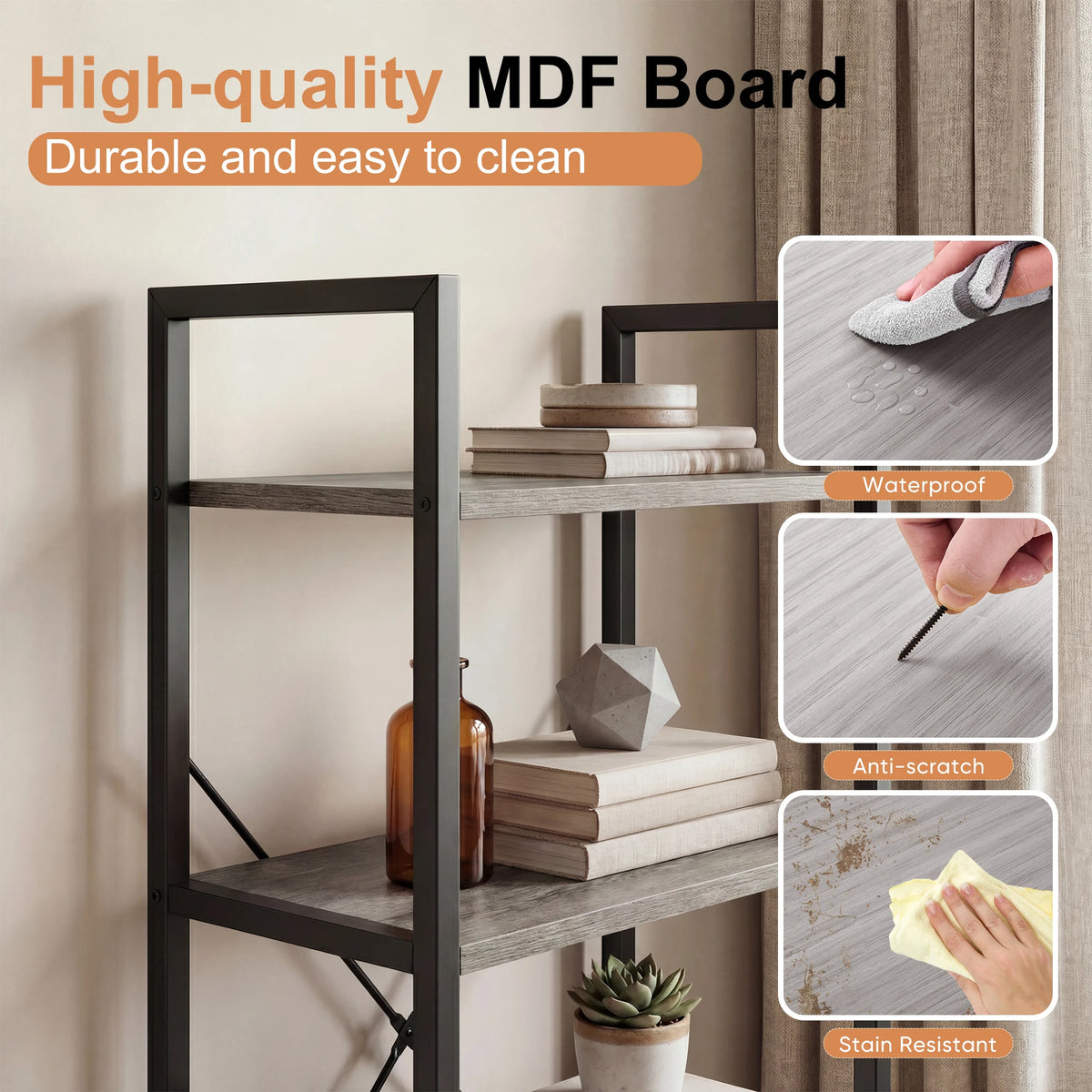 Industrial 4-Tier Tall Bookshelf with Graduated Shelves