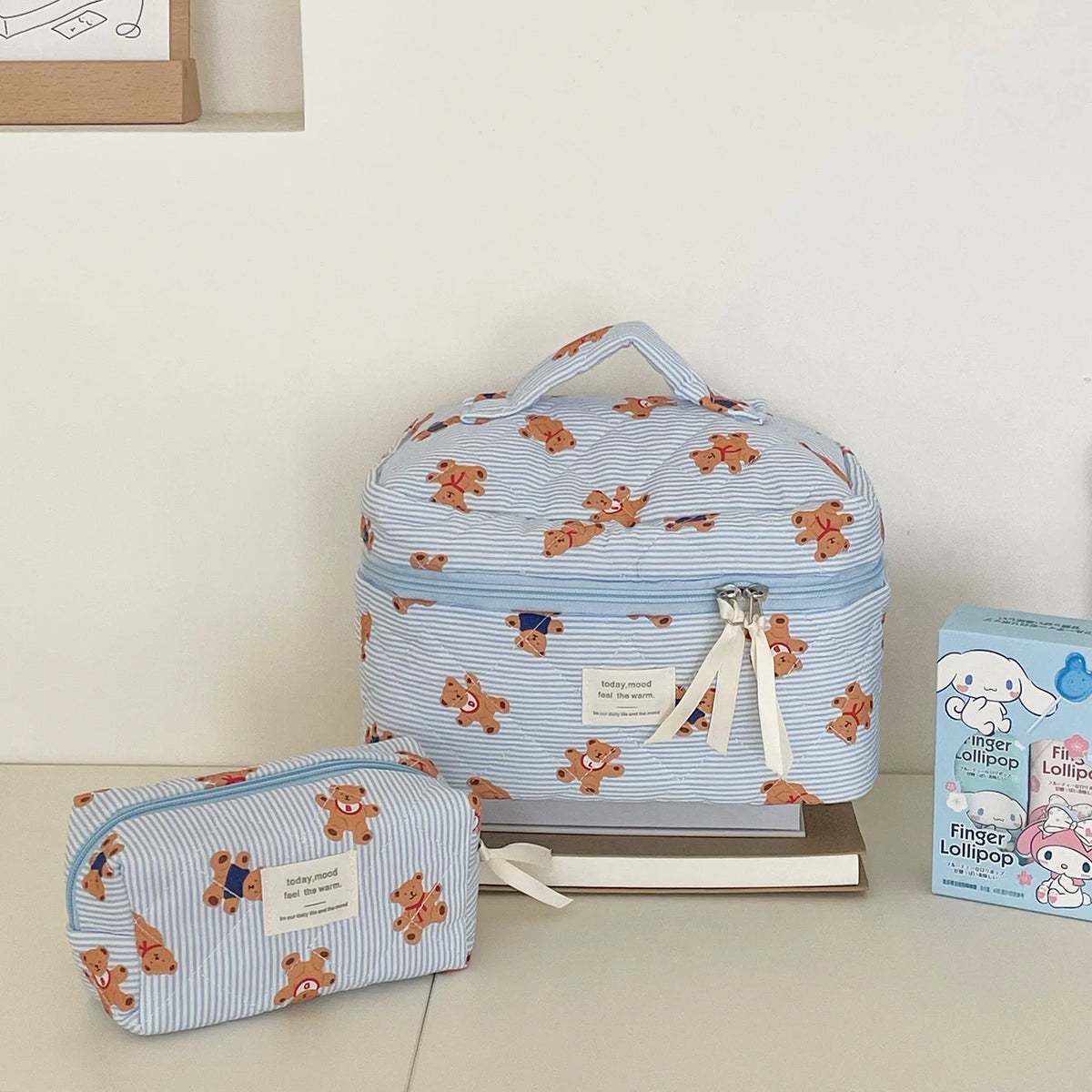 Striped Bear Large-Capacity Makeup Bag