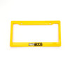 A yellow racing style license plate frame with the text FAKE TAXI on it.