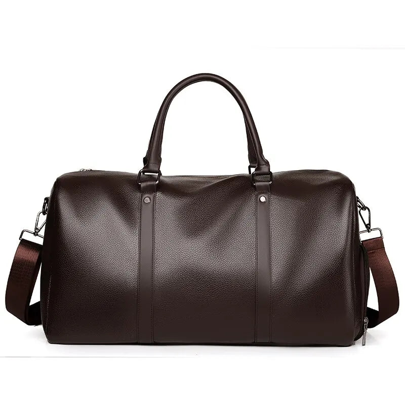 Retro PU Leather Weekender Duffel Bag with Adjustable Shoulder Strap