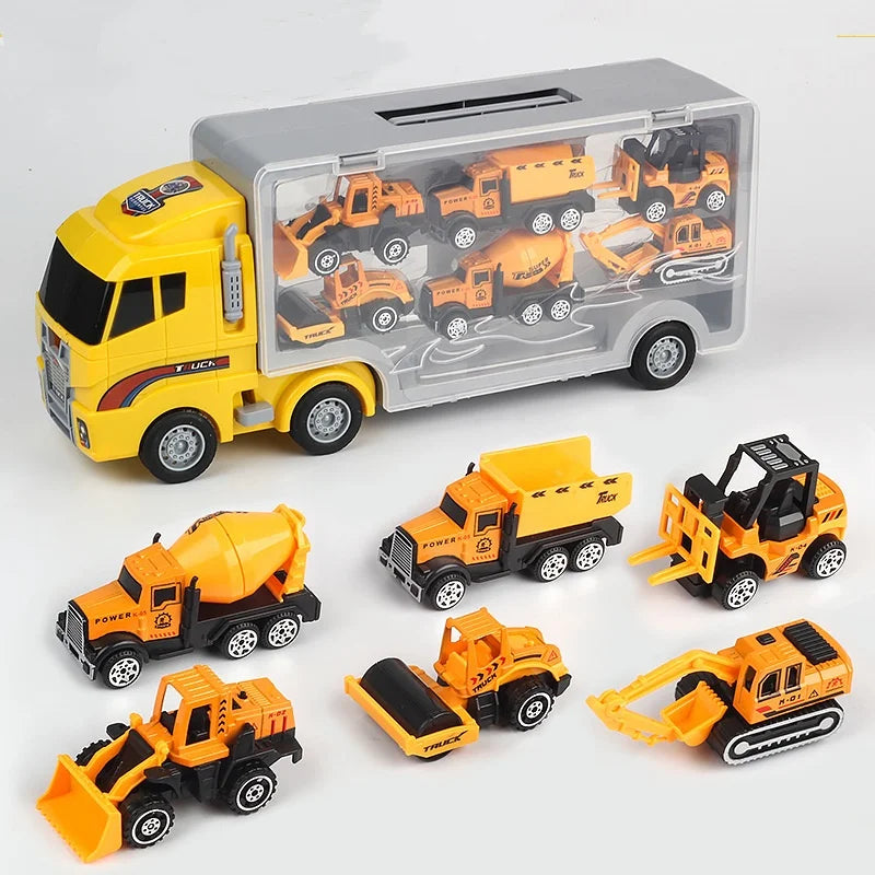 Set de 10 Vehículos de Construcción con Camión Almacenador